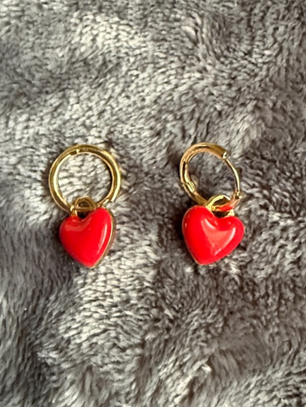 Gold Hoop Earrings with Red Heart Charm
